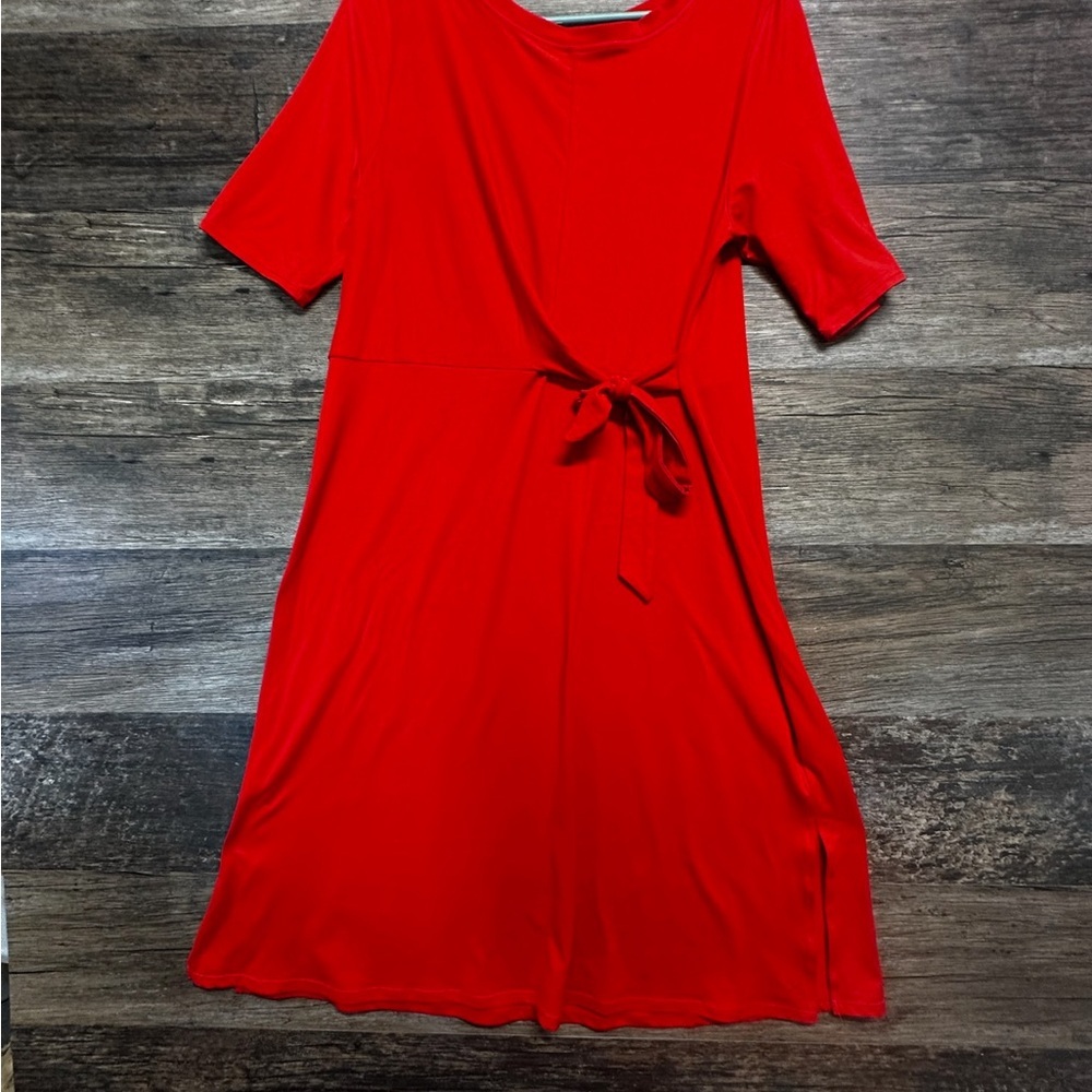 Cuddl Duds Vibrant Red Soft Tshirt Tie Front Dress